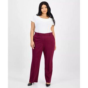 Kasper Plus Size Pull-On Compression Straight Leg Pants Red/Shiraz Size 3X NWT